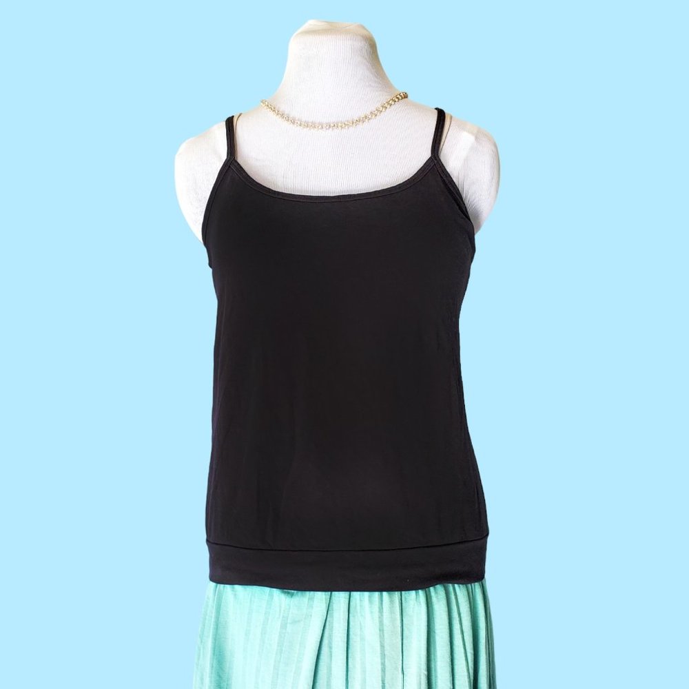 Athleta Organic Cotton Black Athletic Tank Cami Top Built-in Bra